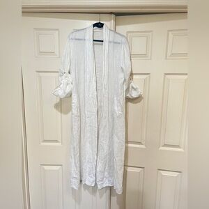 Made in Italy linen white Open Long Cardigan Pocket Lagenlook Beach relaxed SZ M